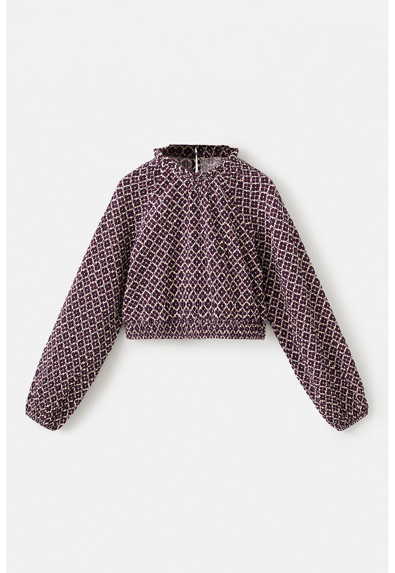 Bluza cu decupaj si imprimeu - Visiniu/Crem