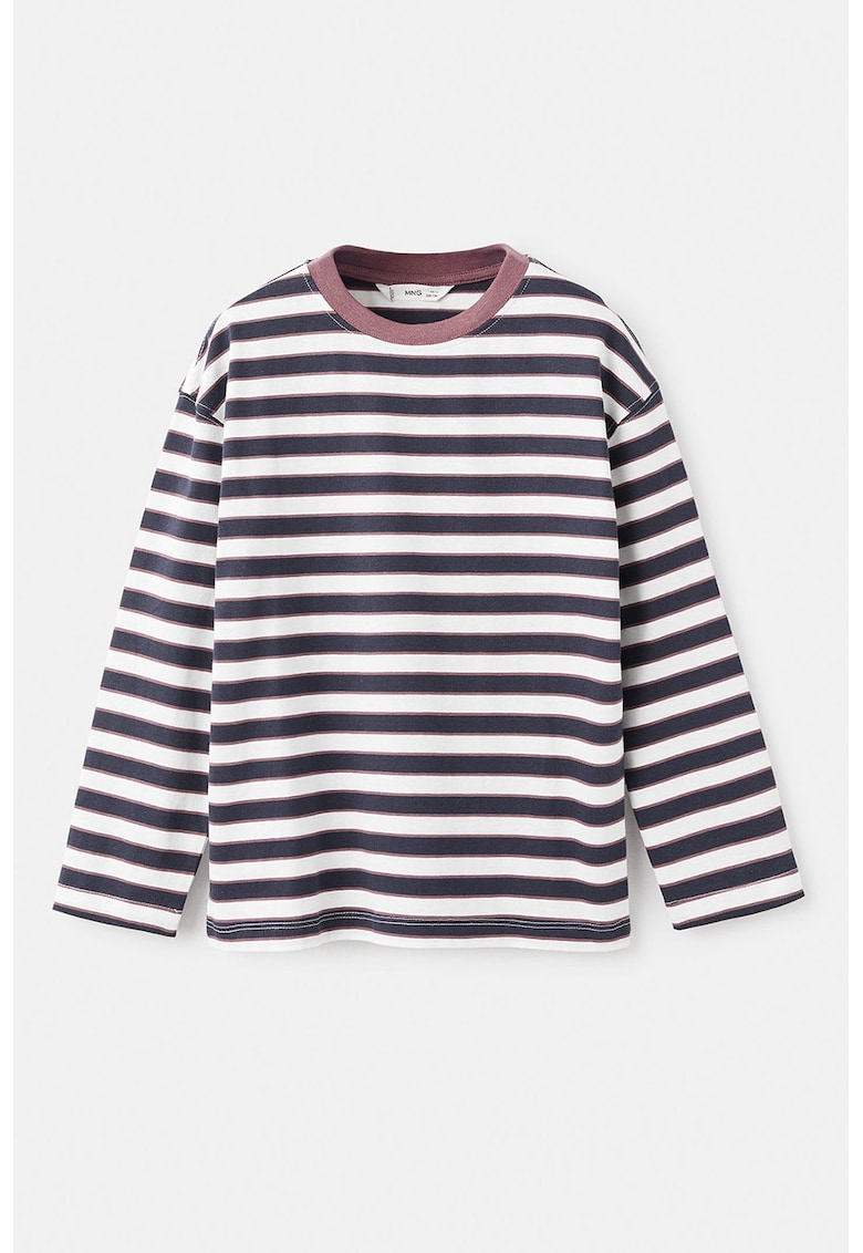 Bluza din bumbac cu dungi si decolteu la baza gatului