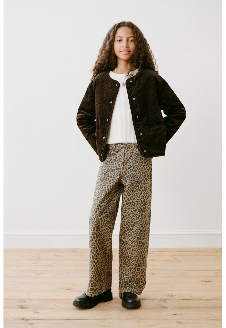 Blugi cu croiala ampla si animal print - Maro inchis