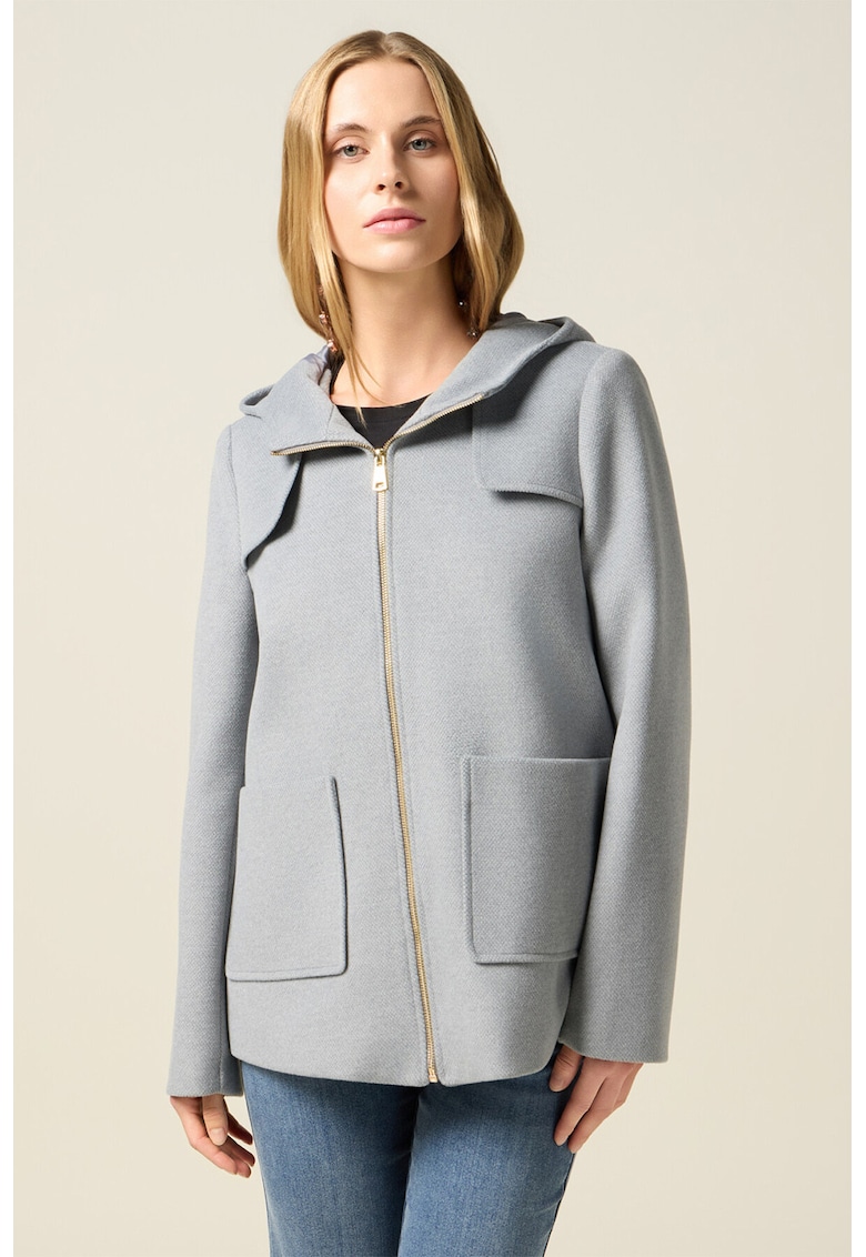 Palton cu buzunare aplicate si fermoar