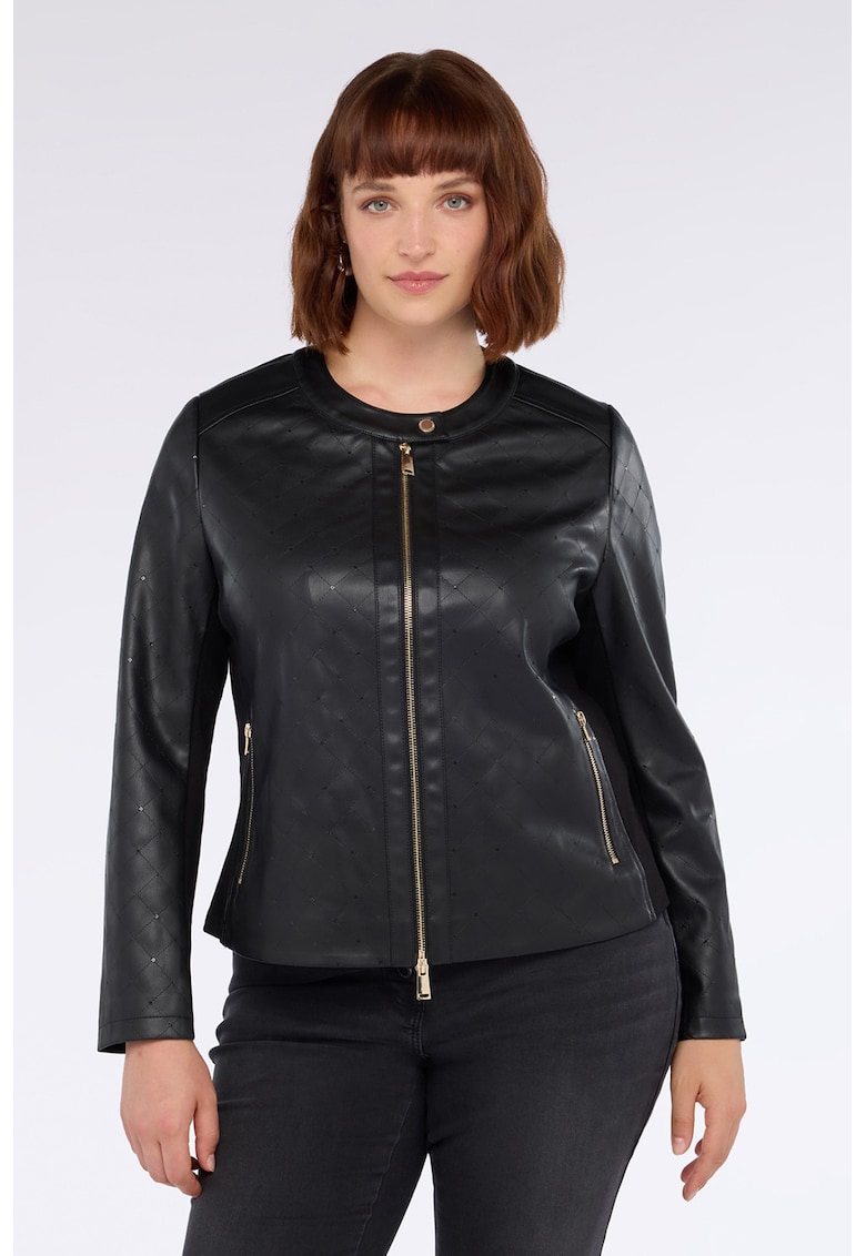 Jacheta din piele ecologica cu fermoar si model uni