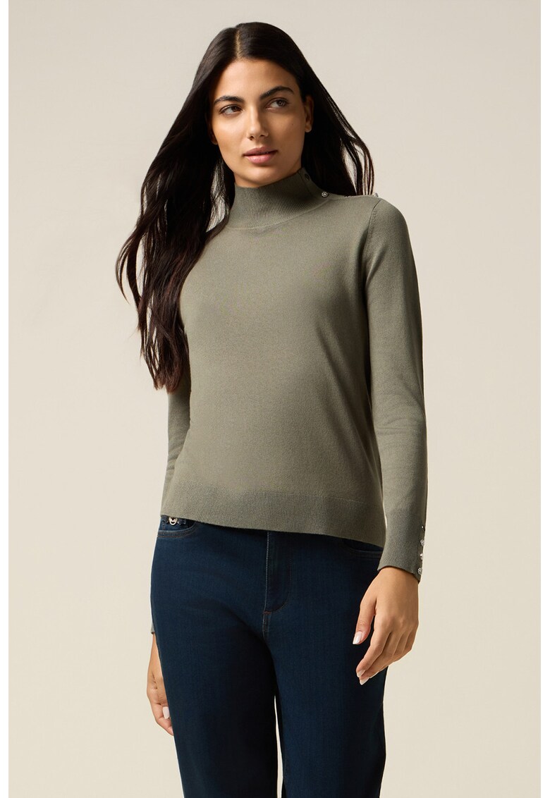 Pulover slim fit cu model uni si guler inalt