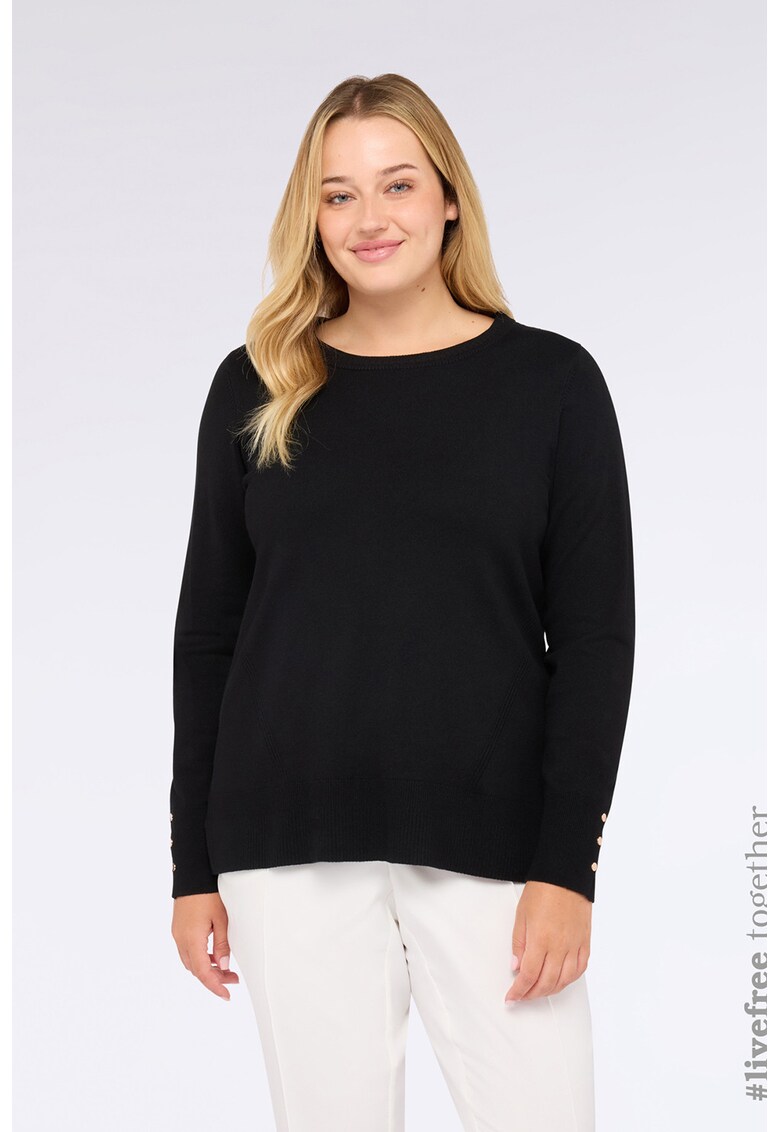 Pulover tricotat fin cu decolteu la baza gatului - Negru