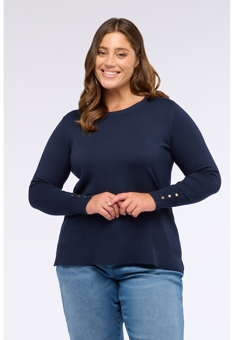 Pulover tricotat fin cu decolteu la baza gatului - Albastru ultramarin