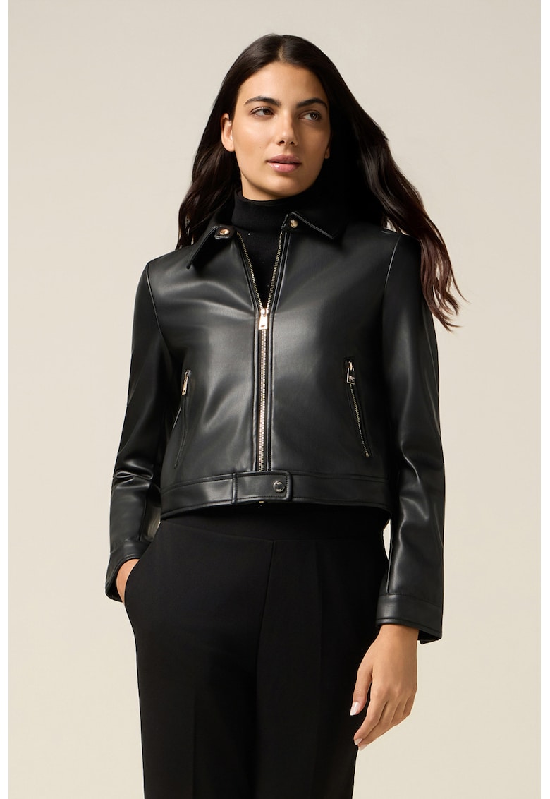 Jacheta biker din piele ecologica cu fermoar