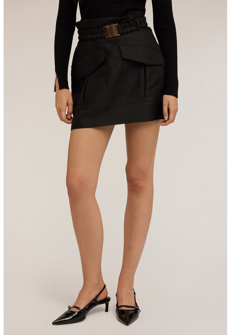 Fusta cu talie inalta si buzunare cu clapa