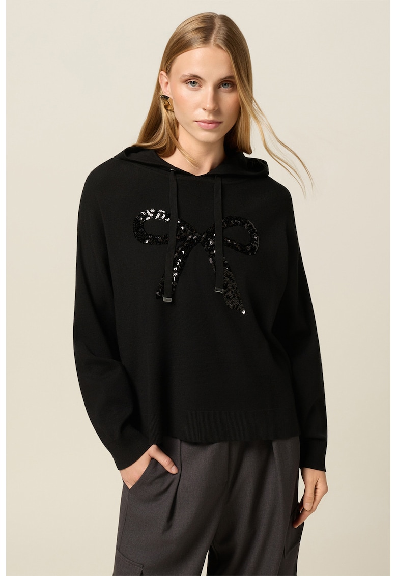 Hanorac regular fit cu paiete - Negru
