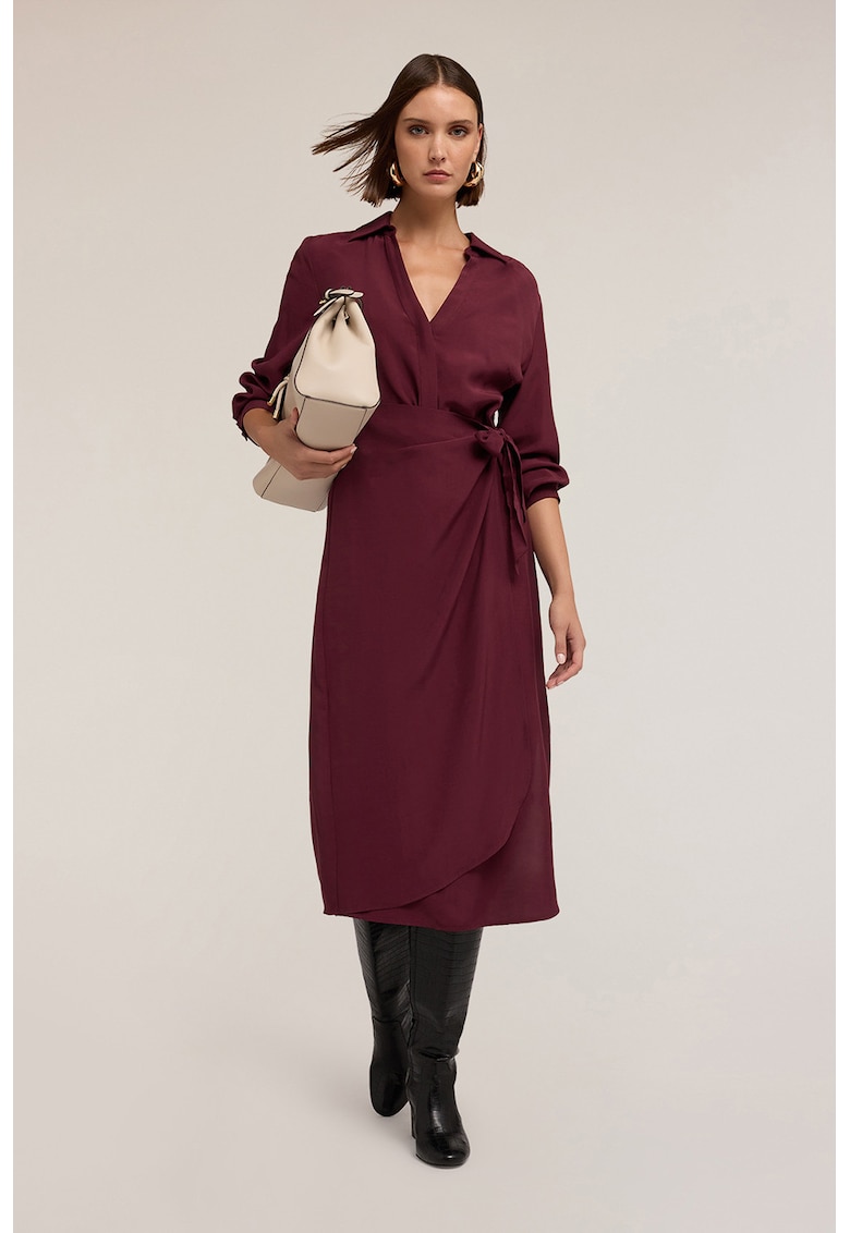 Rochie midi cu croiala petrecuta si decolteu in V