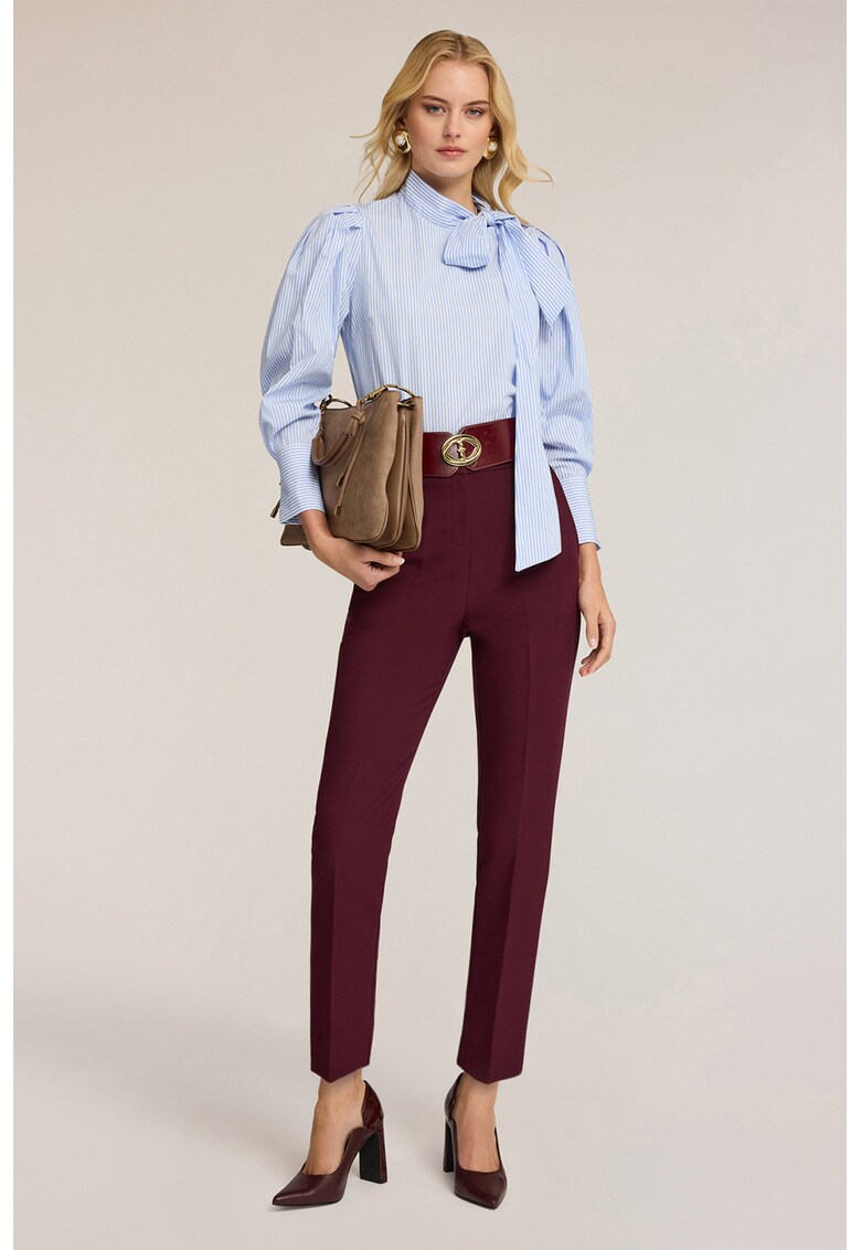 Pantaloni conici slim-fit cu talie inalta - Visiniu