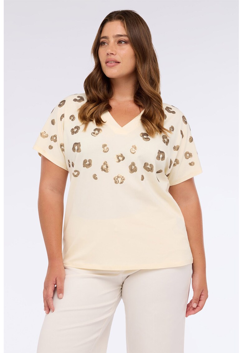 Tricou cu paiete - Auriu/Crem