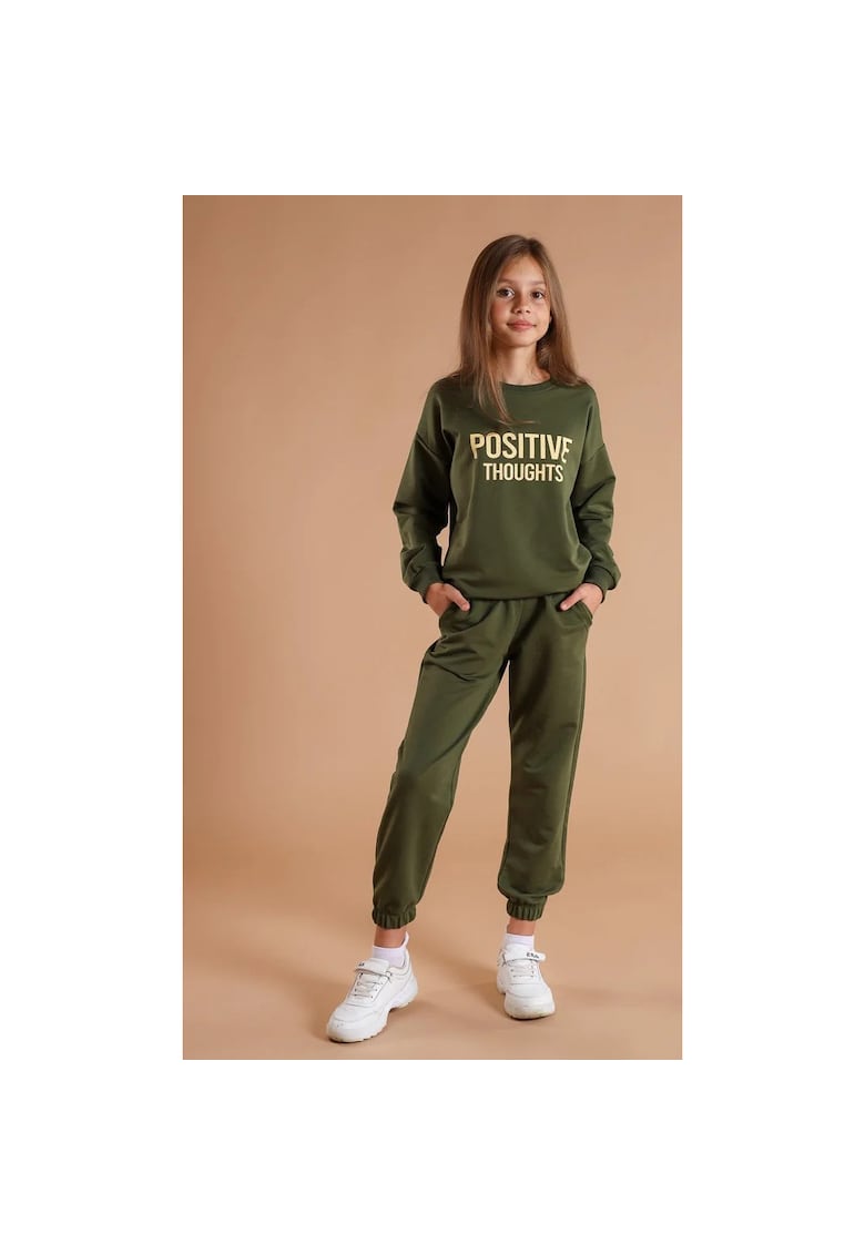 Trening cu manseta elastica si imprimeu pentru fete - Verde