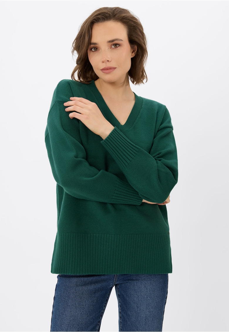 Pulover dama cu decolteu in V - S-Nova - Verde