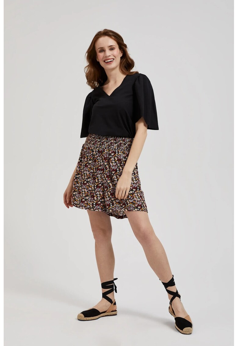 Pantaloni scurti cu imprimeu floral si talie elastica L-SH-4314 Multicolor