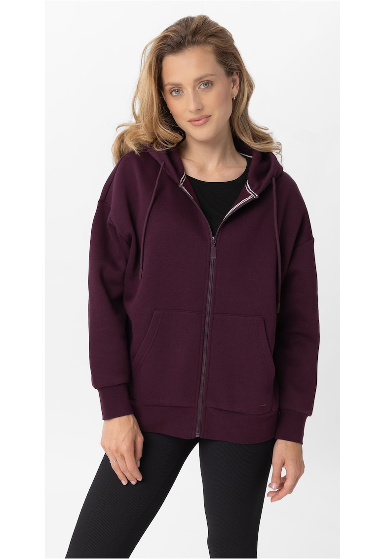 Hanorac supradimensionat dama cu gluga si fermoar - B-Lomy - Bordo
