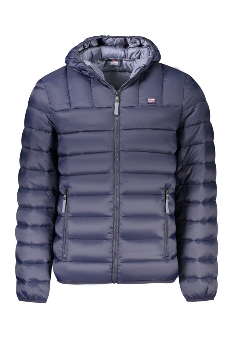 Jacheta matlasta barbati - cu 2 buzunare exterioare - gluga - logo - Bleumarin -