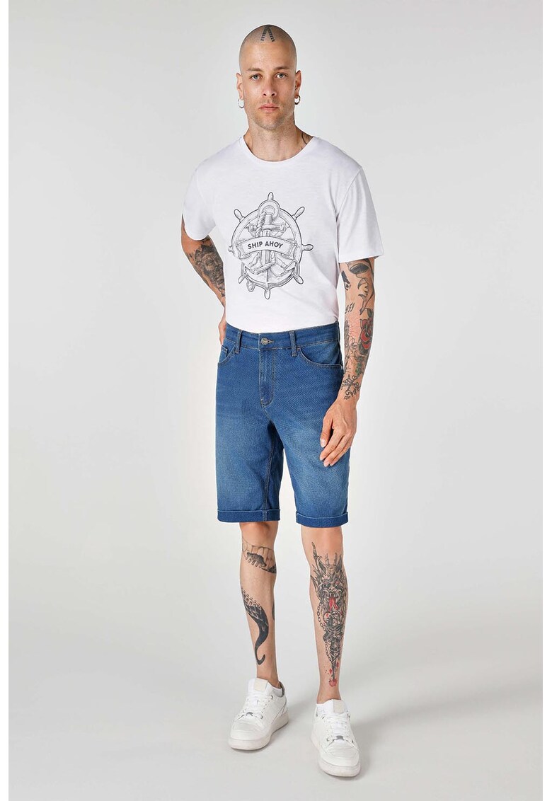 Blugi scurti cu talie medie - Albastru inchis