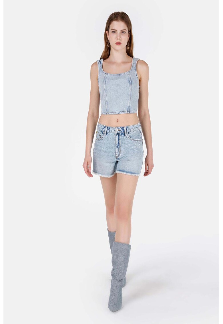 Blugi scurti cu margini nefinisate - Albastru melange