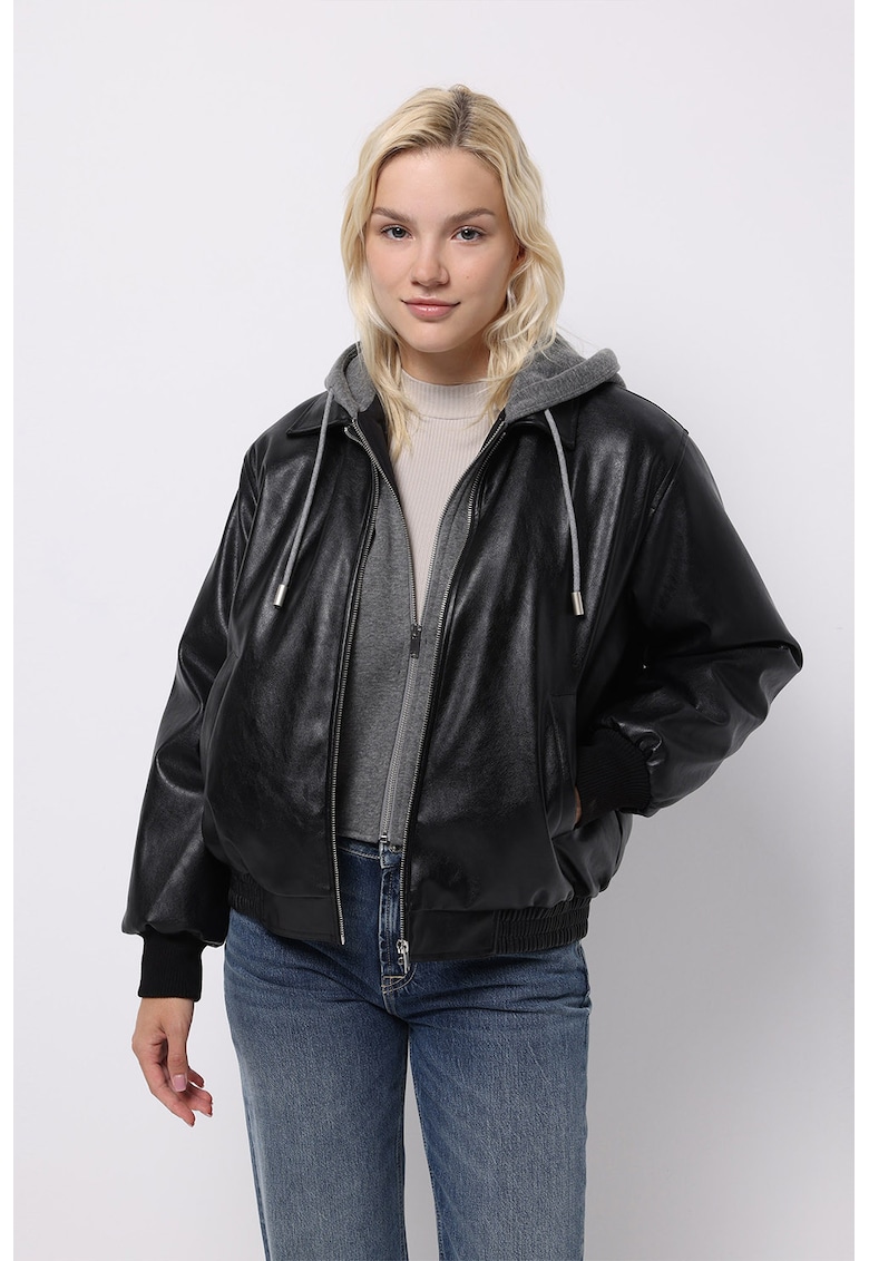 Jacheta din piele ecologica cu aspect 2-in-1