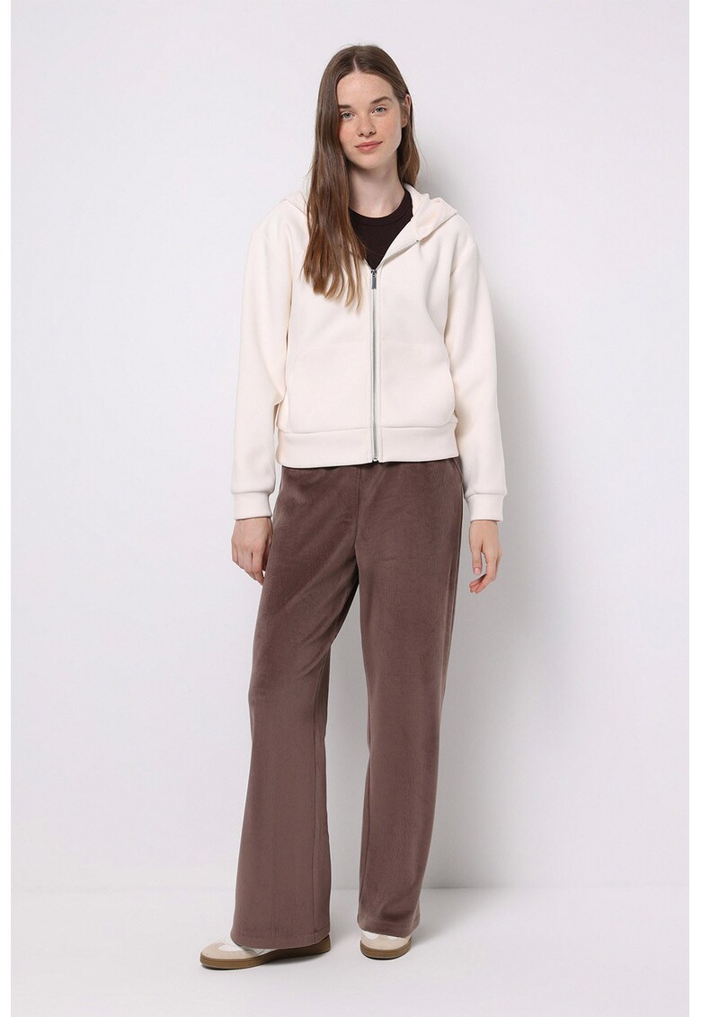 Hanorac cu fermoar si buzunare laterale - Alb murdar