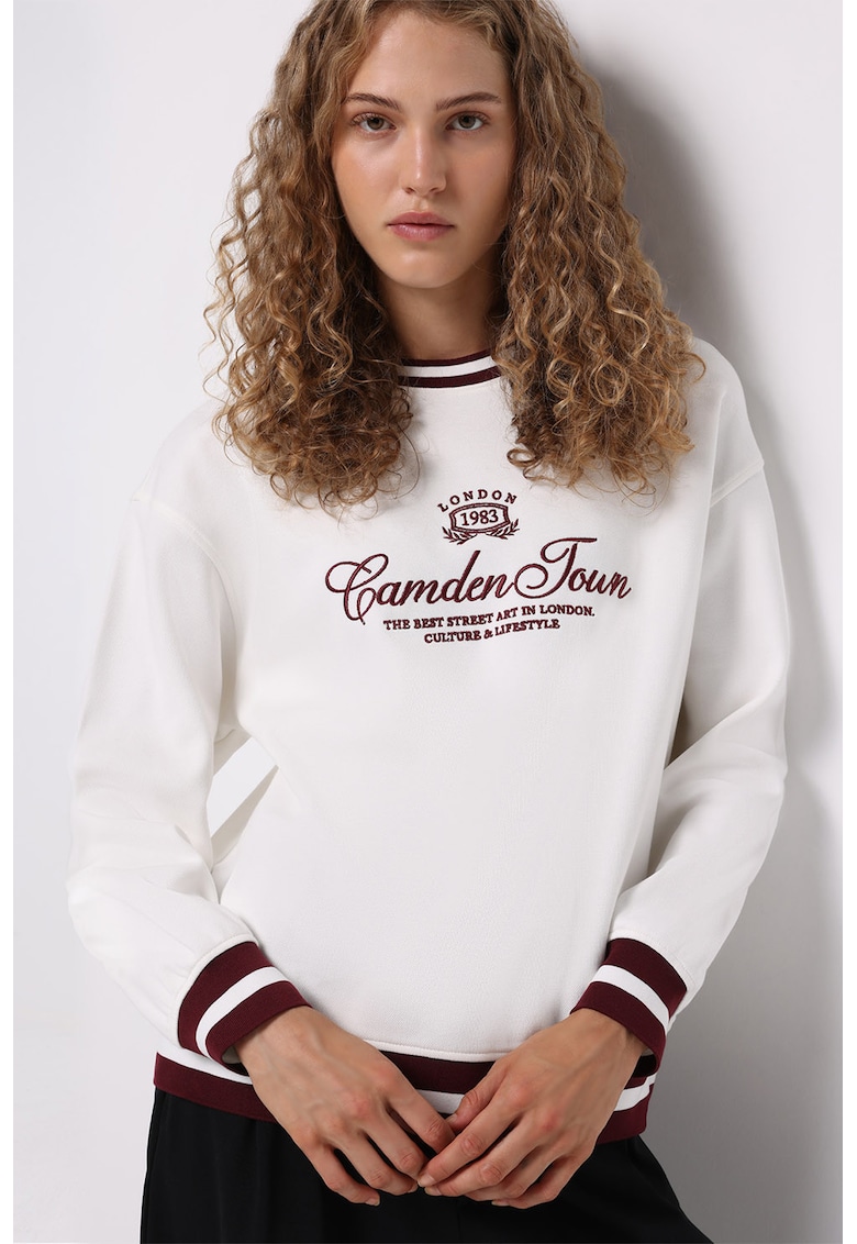 Bluza de trening din amestec de bumbac cu imprimeu text Bluza de trening din amestec de bumbac cu imprimeu text