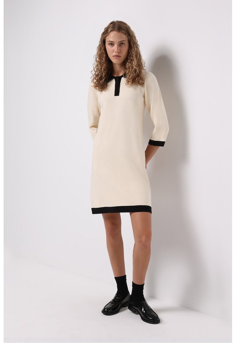 Rochie cu detalii contrastante - Alb fildes/Negru