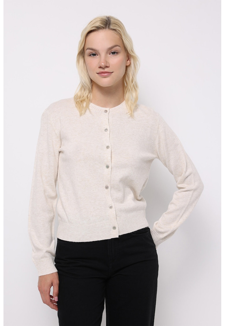 Cardigan uni cu nasturi - Alb fildes