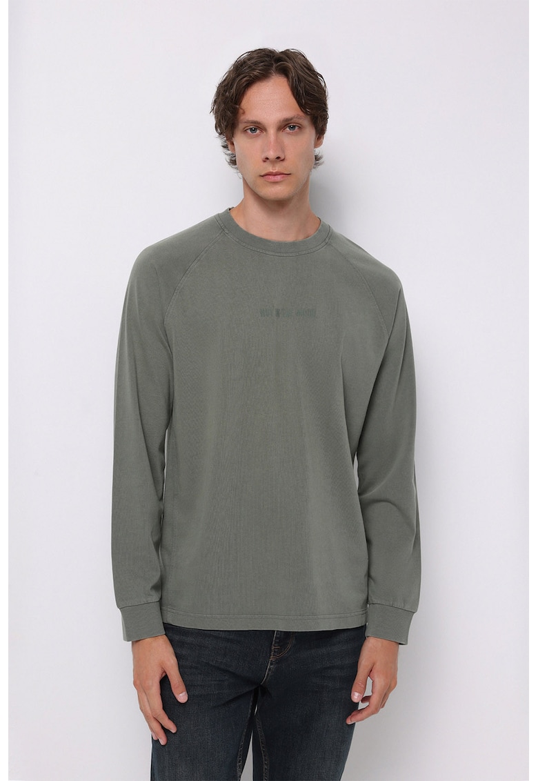 Bluza din bumbac cu maneci raglan - Verde feriga