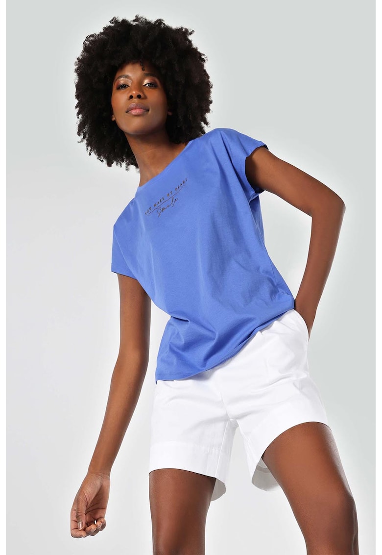 Tricou cu imprimeu text - Albastru inchis