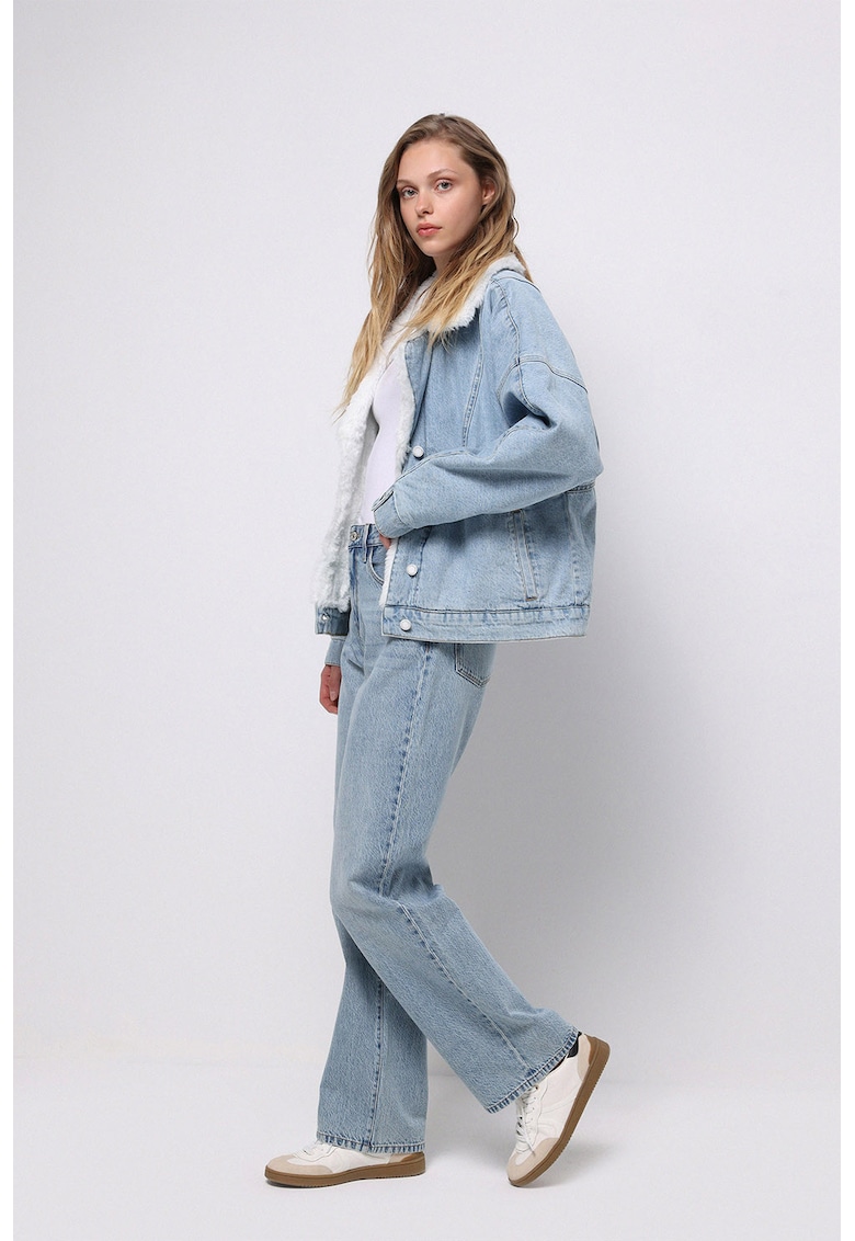 Blugi cu croiala dreapta si talie inalta - Albastru glaciar