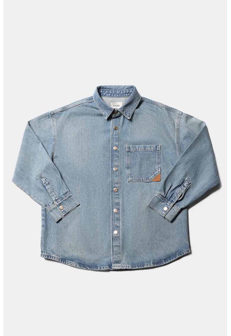 Jacheta-camasa de denim cu buzunar pe piept