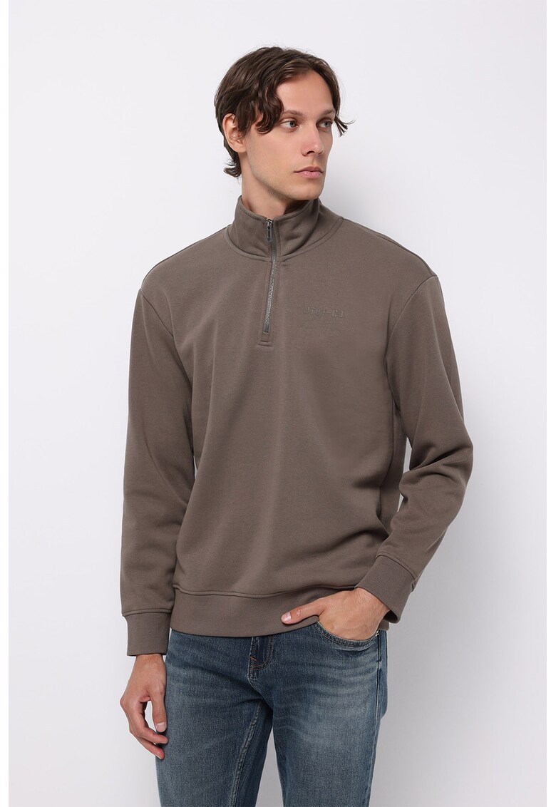 Bluza de trening din amestec de bumbac cu fenta cu fermoar - Maro