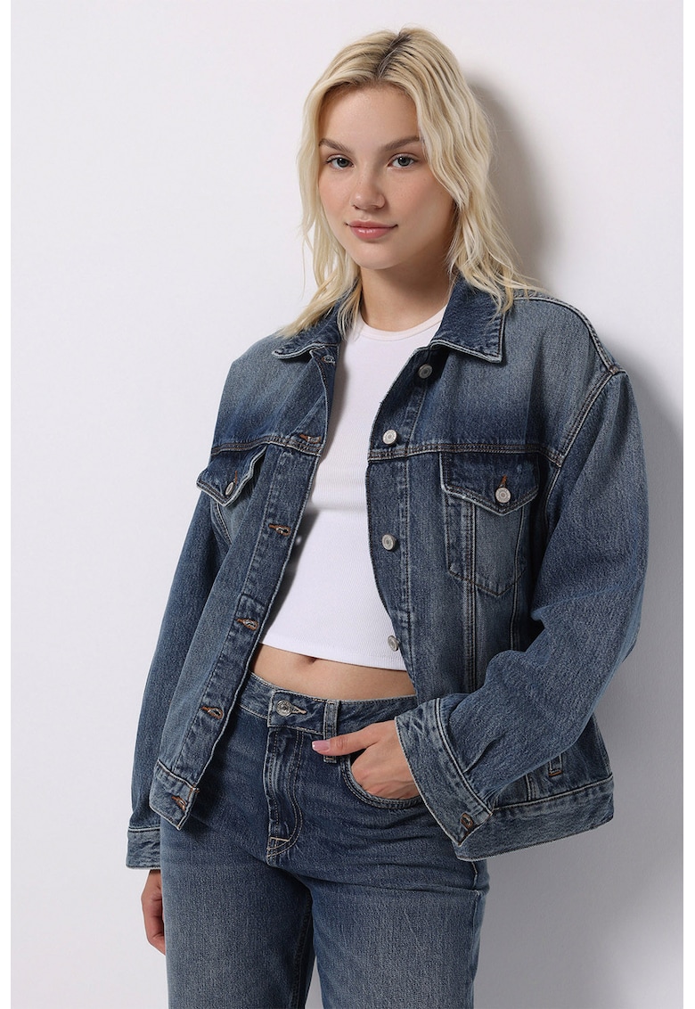 Jacheta lejera din denim - Albastru inchis