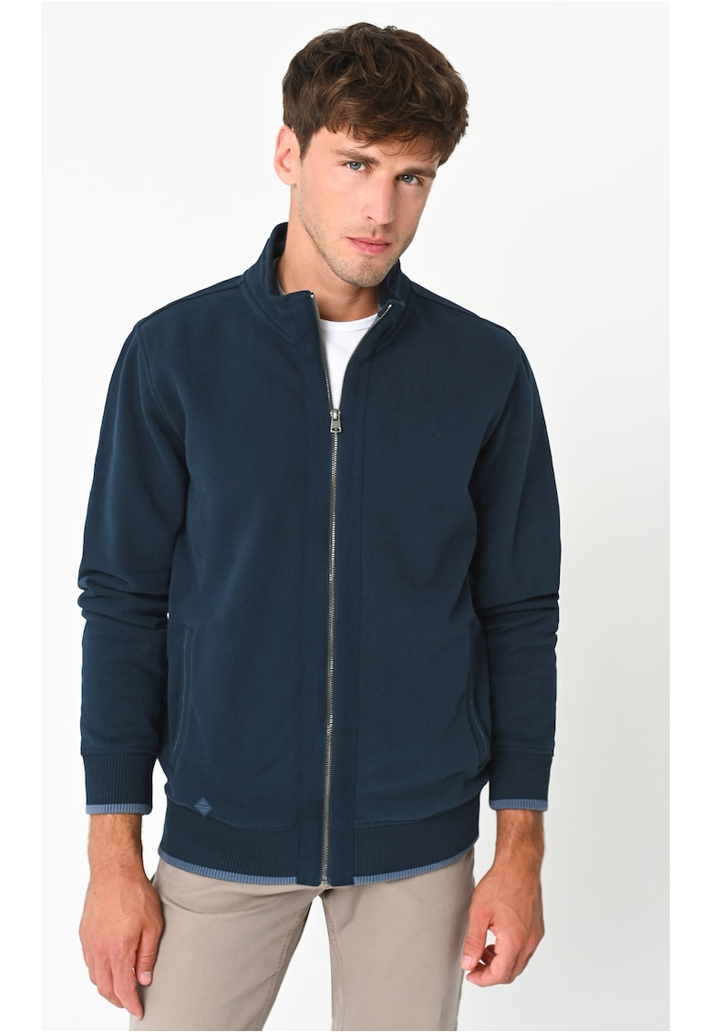 Hanorac din bumbac cu fermoar - guler inalt - B-Led - Albastru marin