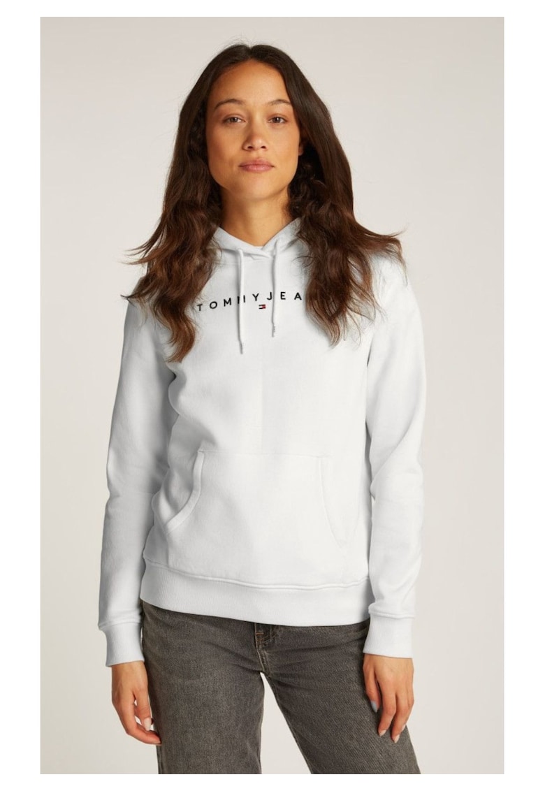 Hanorac dama cu gluga - fara fermoar - imprimeu cu logo - Alb -