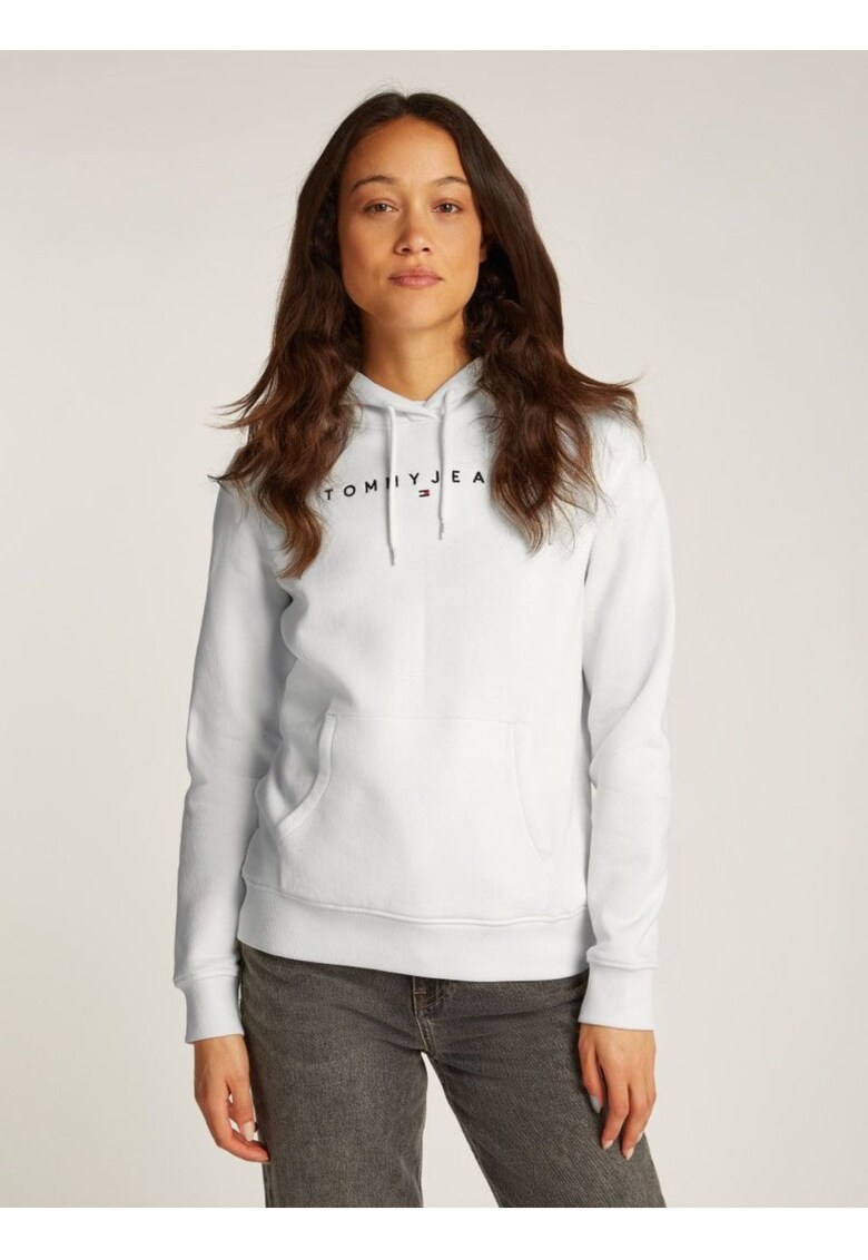 Hanorac dama cu gluga - fara fermoar - imprimeu cu logo - Alb -