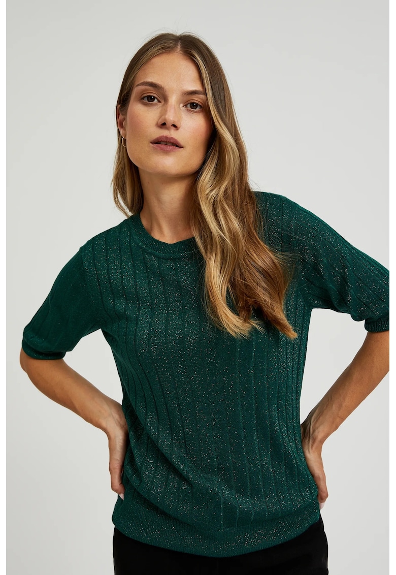 Moodo Pulover din viscoza cu fir metalic Z-SW-4535 - Verde inchis