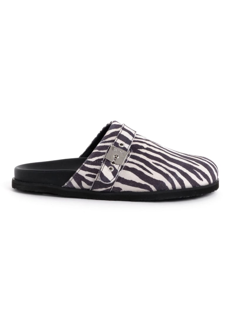 Slapi Pescura Charlene - negru - piele ecologica - imprimeu zebra - talpa EVA -
