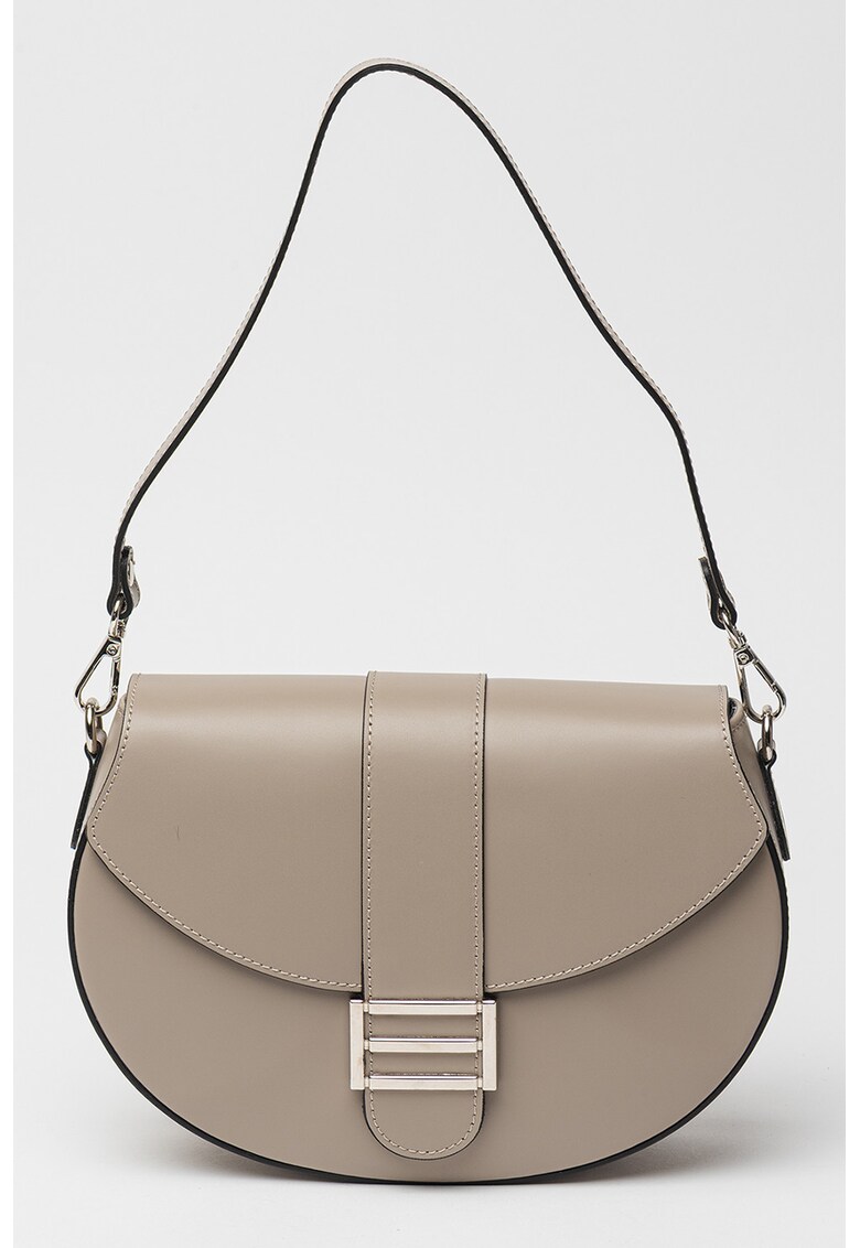Geanta crossbody de piele cu barete detasabile - Maro taupe deschis