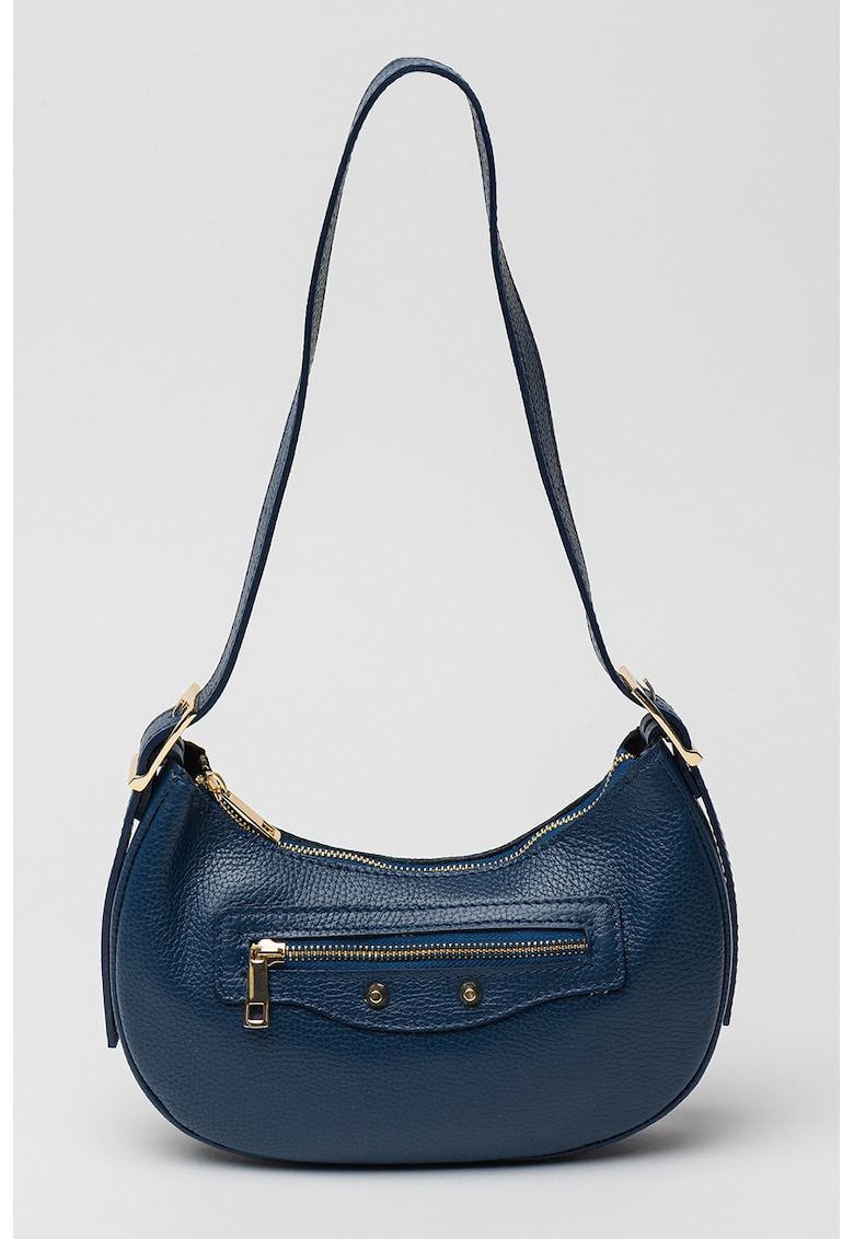 Geanta de piele in forma de semi-luna - cu buzunar pe fata