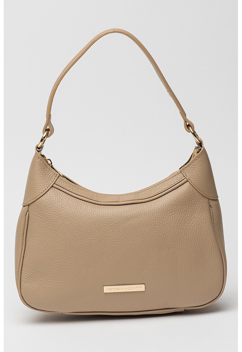 Geanta de piele cu logo - Maro taupe deschis