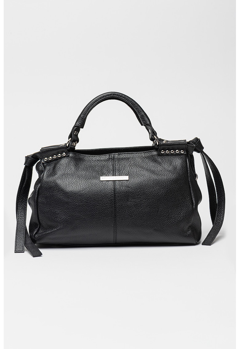 Geanta de piele cu maner si nituri metalice