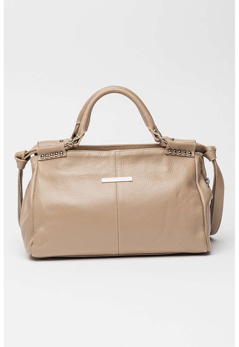 Geanta de piele cu maner si nituri metalice