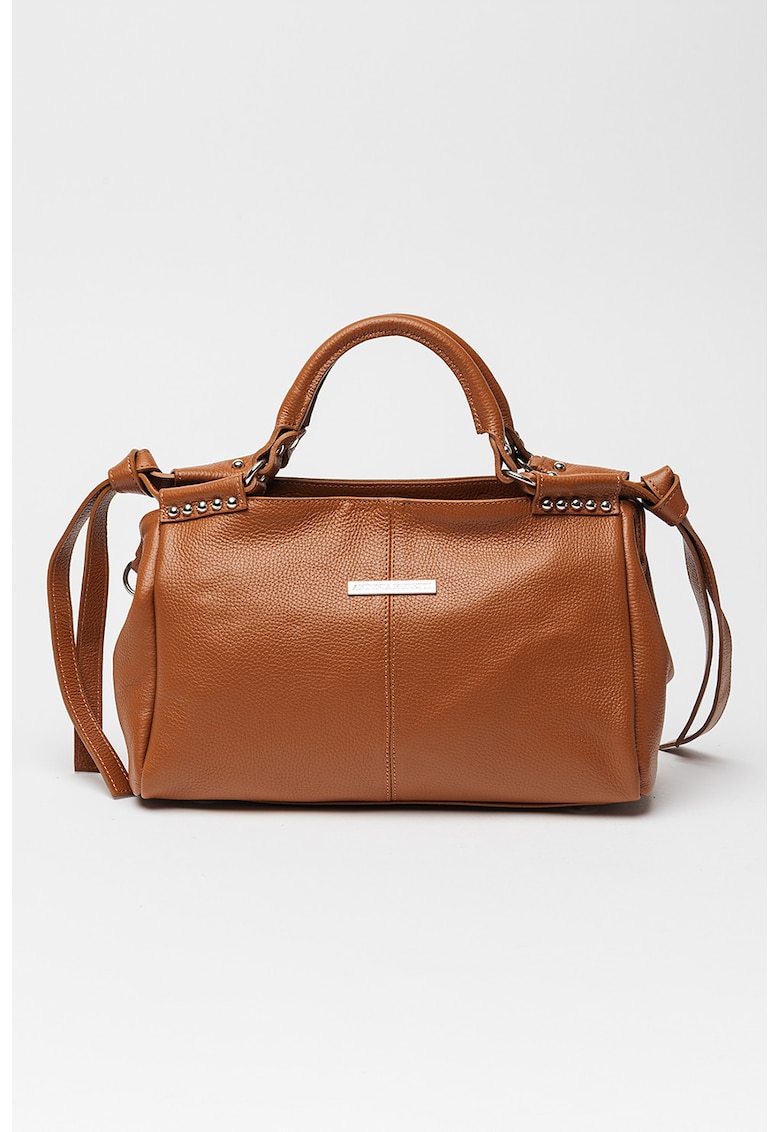 Geanta de piele cu maner si nituri metalice