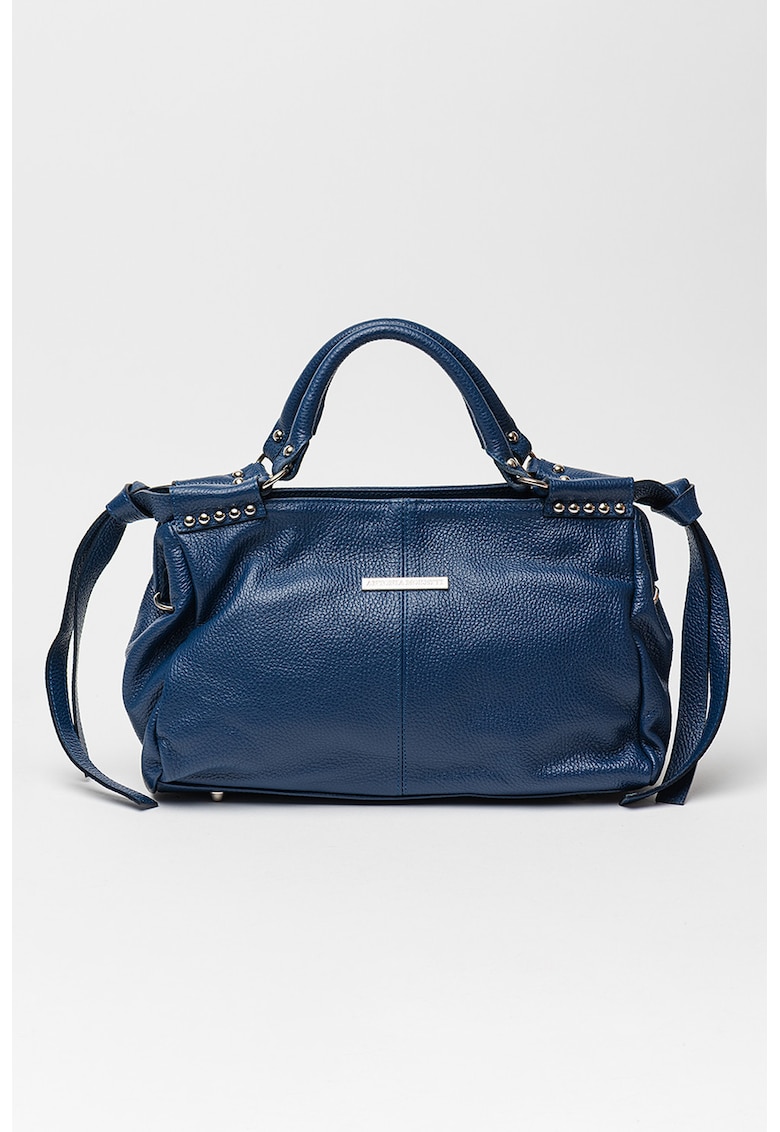 Geanta de piele cu maner si nituri metalice