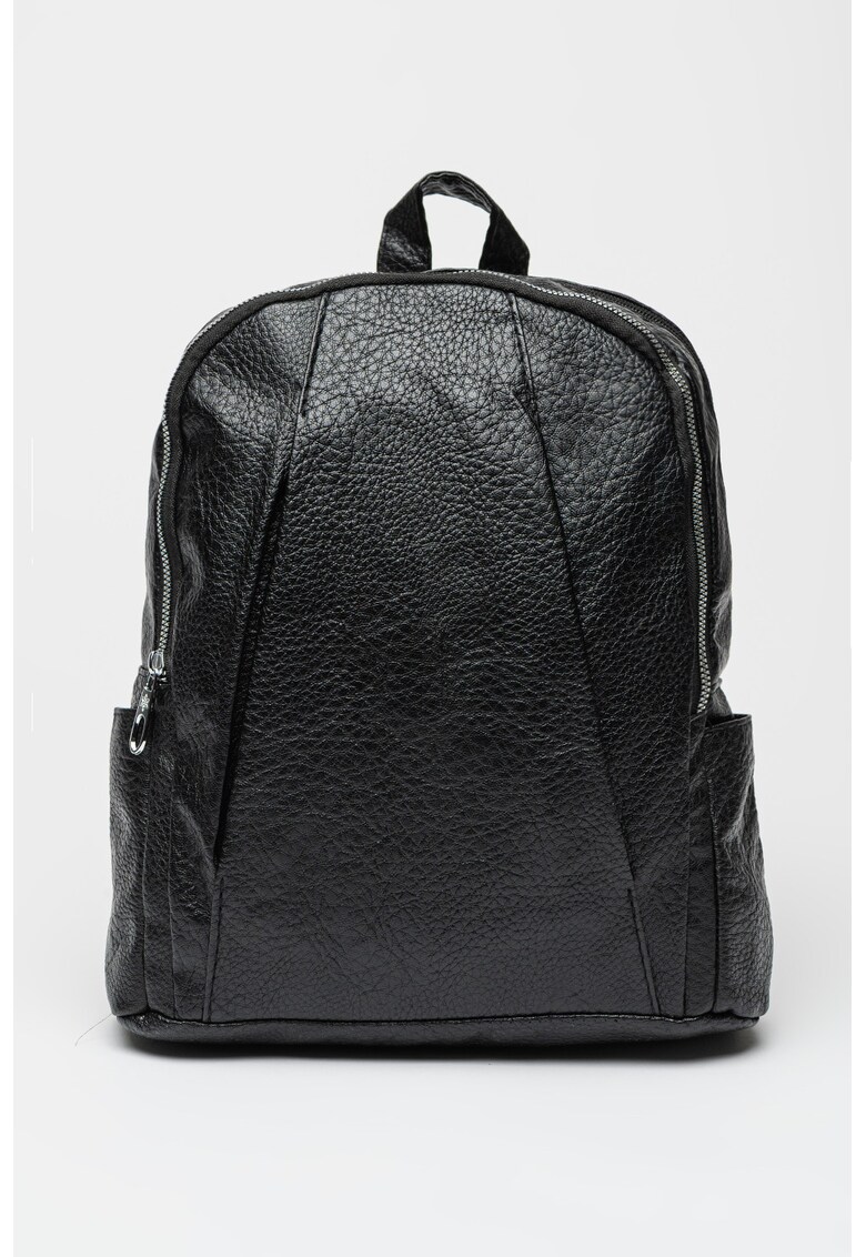 Rucsac de piele ecologica cu buzunar pentru sticla de apa - Negru