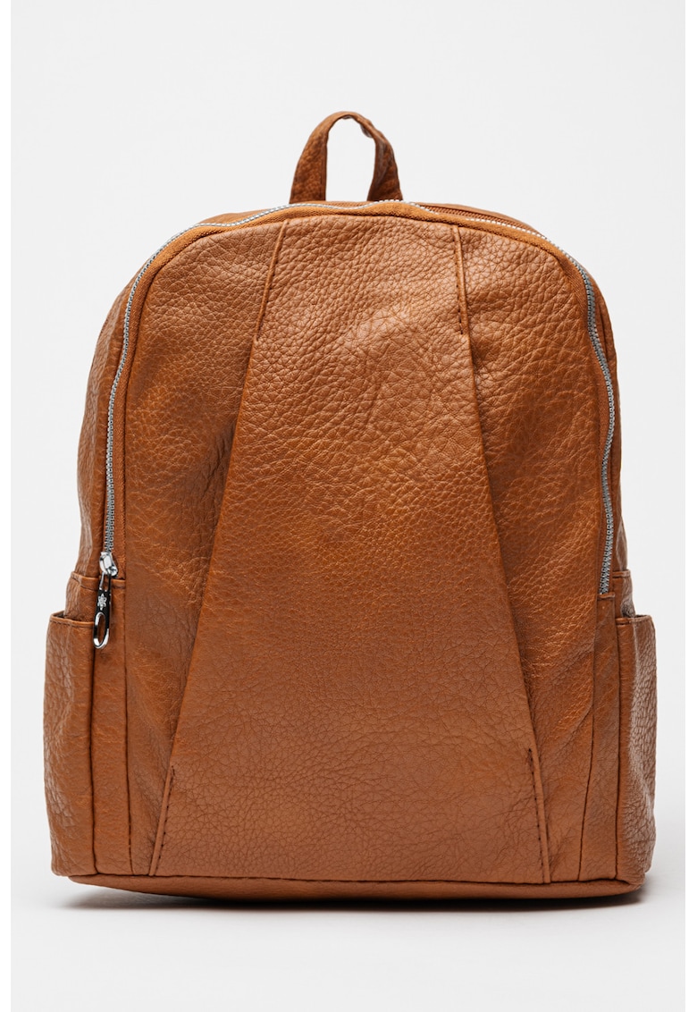 Rucsac de piele ecologica cu buzunar pentru sticla de apa - Maro