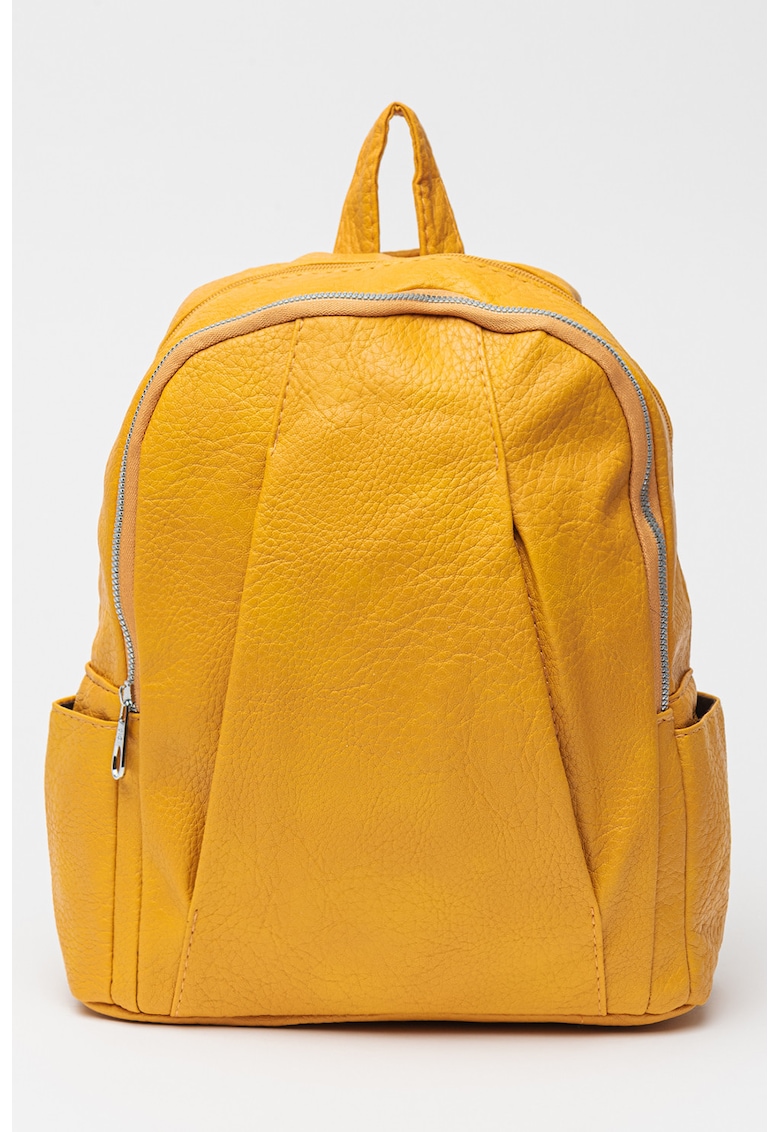 Rucsac de piele ecologica cu buzunar pentru sticla de apa - Galben