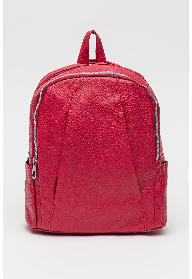 Rucsac de piele ecologica cu buzunar pentru sticla de apa - Fucsia