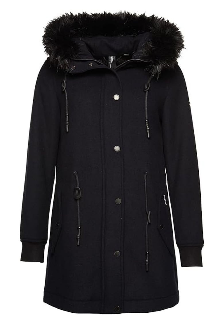 Geaca lunga cu gluga si buzunare -