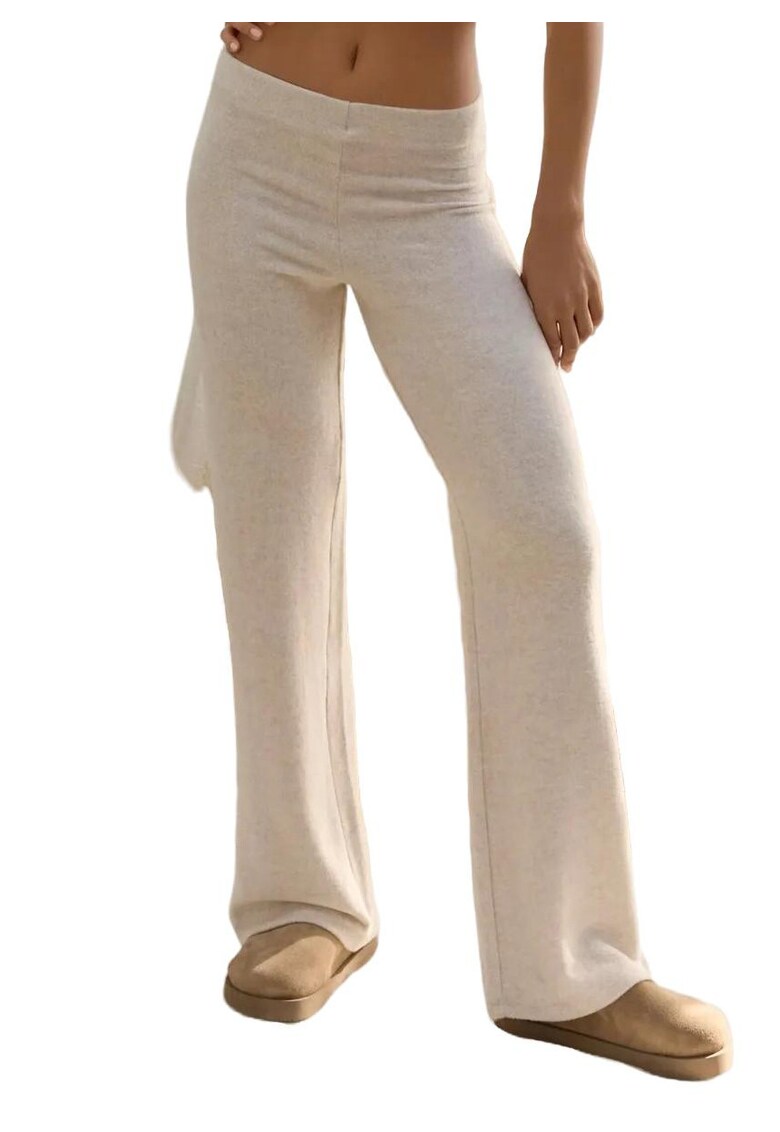 Pantaloni dama - talie inalta - bej - tricot